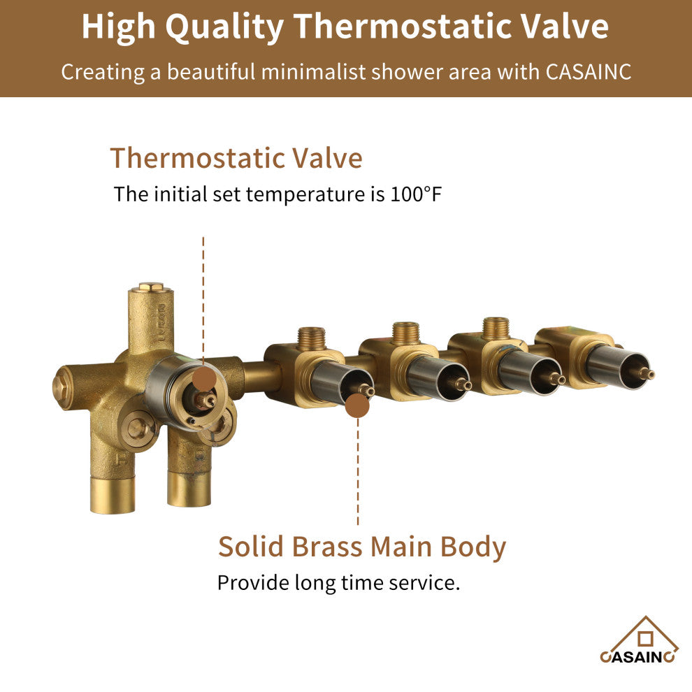 16 Inch Luxury Thermostatic Shower System, Brushed Nickel