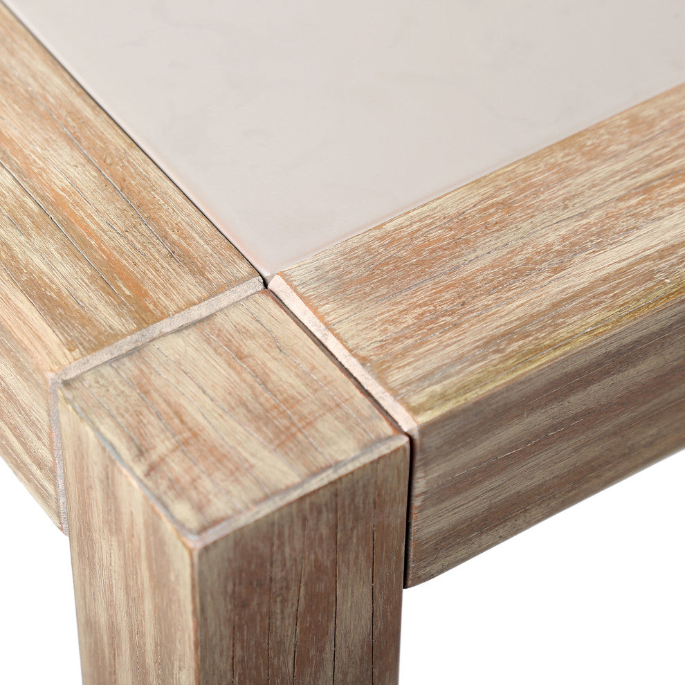 Sienna Outdoor Eucalyptus Dining Table With Gray Teak Finish and Super Stone Top