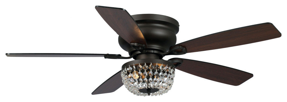 48 in. New Bronze Flush Mount Crystal Ceiling Fan with Light Kit and Remote
