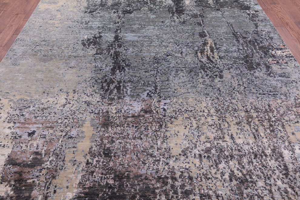 Abstract Wool and Silk Hand Knotted Rug 9' 0" X 12' 3" Q8873