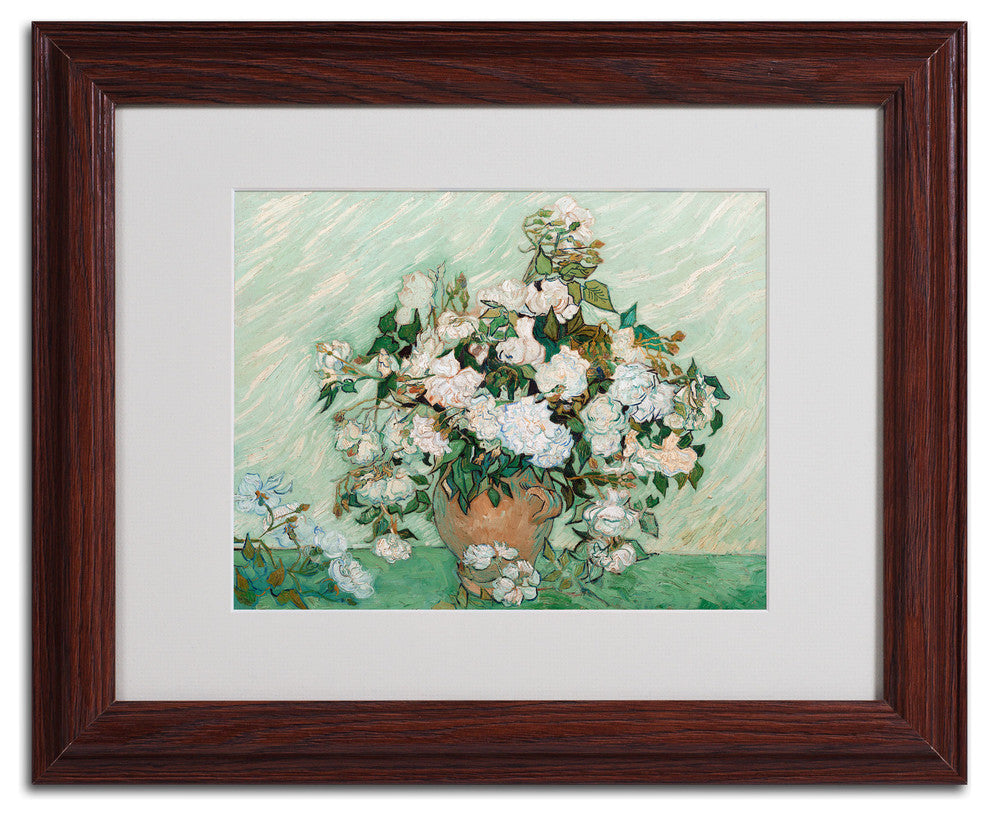 'Roses, 1890' Matted Framed Canvas Art by Vincent van Gogh