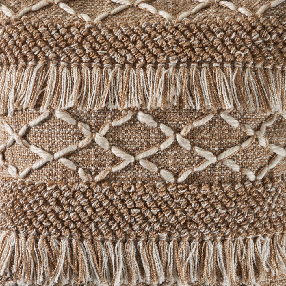 Neutral Fringe Geometric Throw Pillow