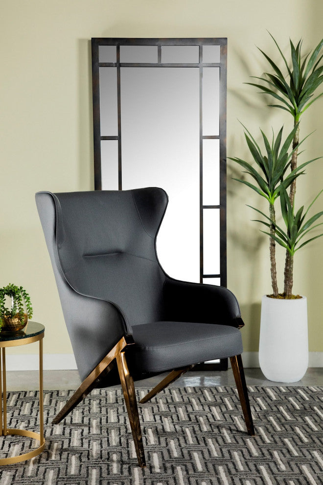 Accent Chair With Metal Tapered Legs, Slate and Bronze