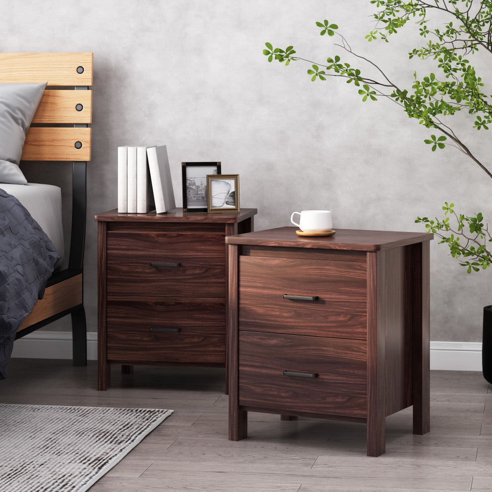 Titeca Contemporary 2 Drawer Nightstands, Set of 2, Wenge