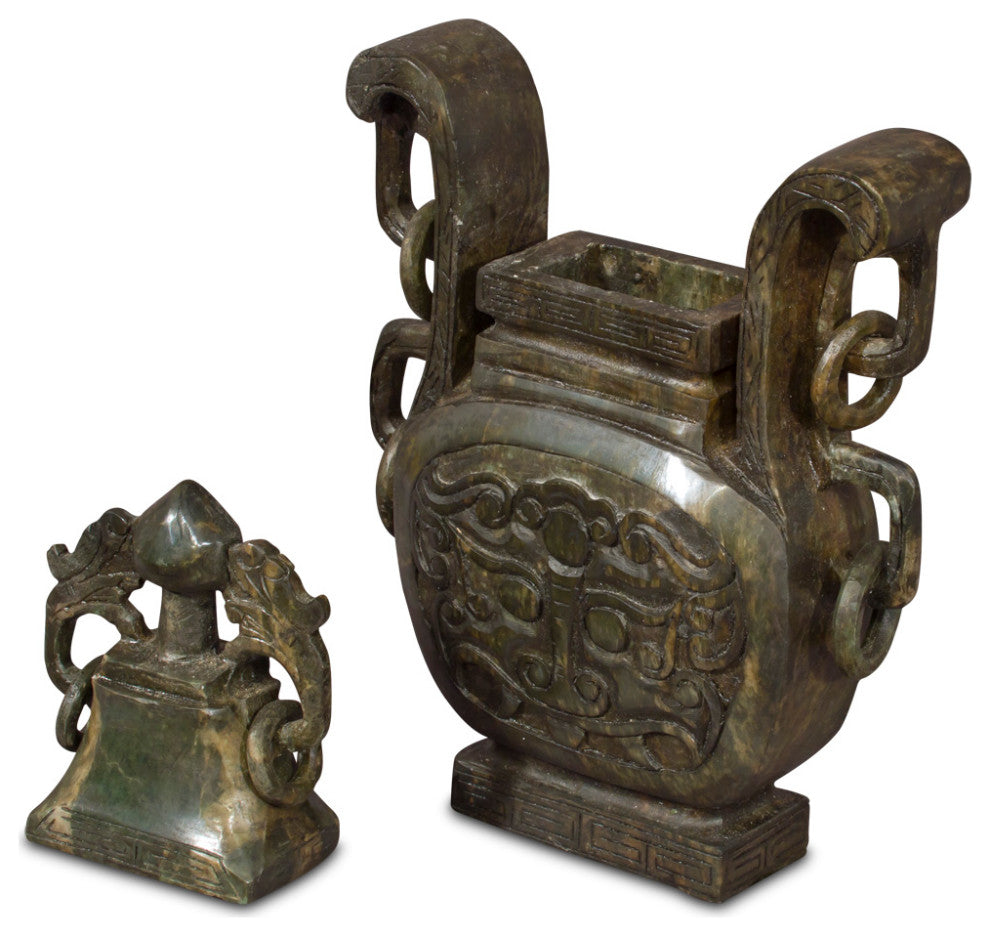 Hand Carved Imperial Style Chinese Jade Urn with Removable Lid