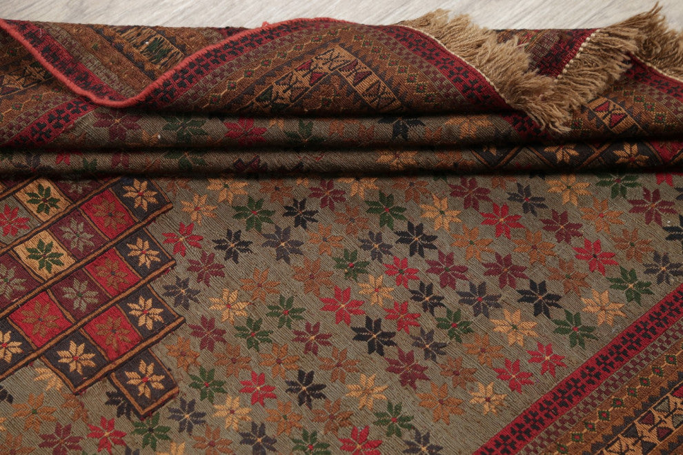 Kilim Oriental Traditional Hand-Woven Persian Area Rug, Green, 5'5"x4'1