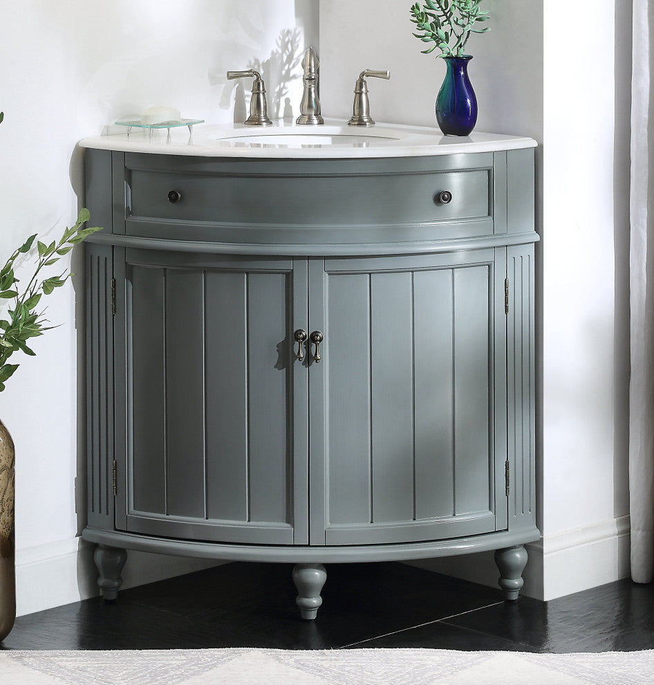 24 Inch Triadsville Grey Corner Design Bathroom Vanity With Quartz Top