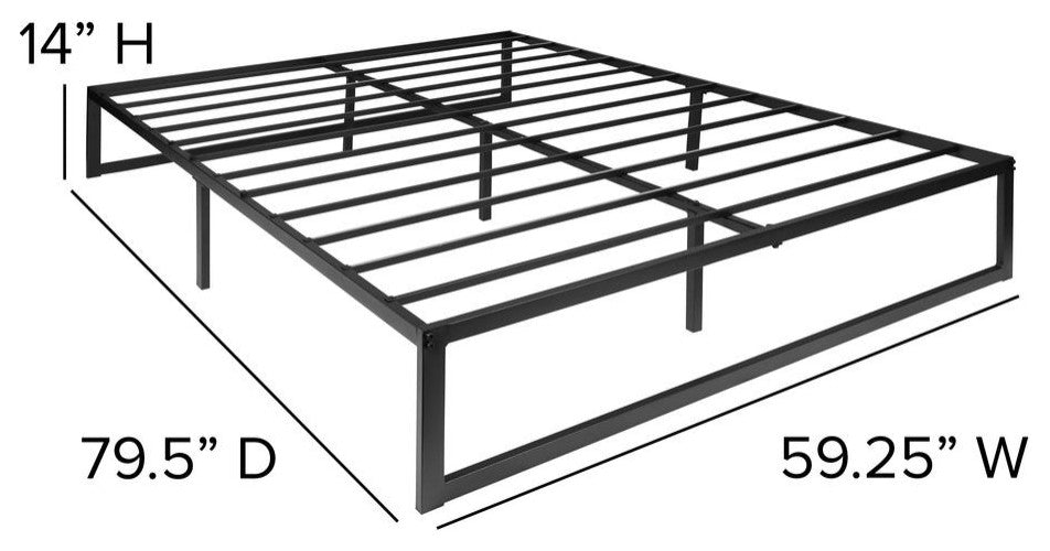 14" Metal Platform Bed Frame, 12" Pocket Spring Mattress & Memory Foam Topper, Black, King