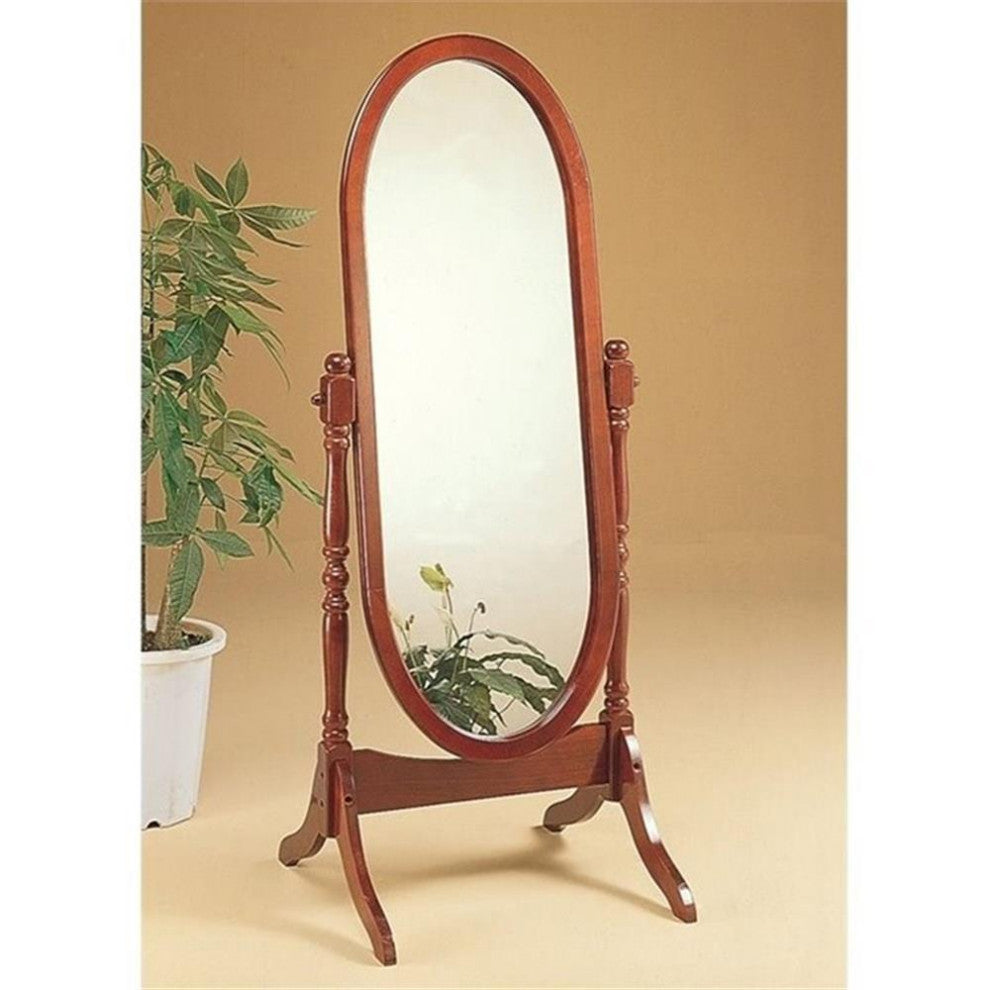 Coaster Oval Wood Cheval Mirror with Stand Turned Posts in Merlot