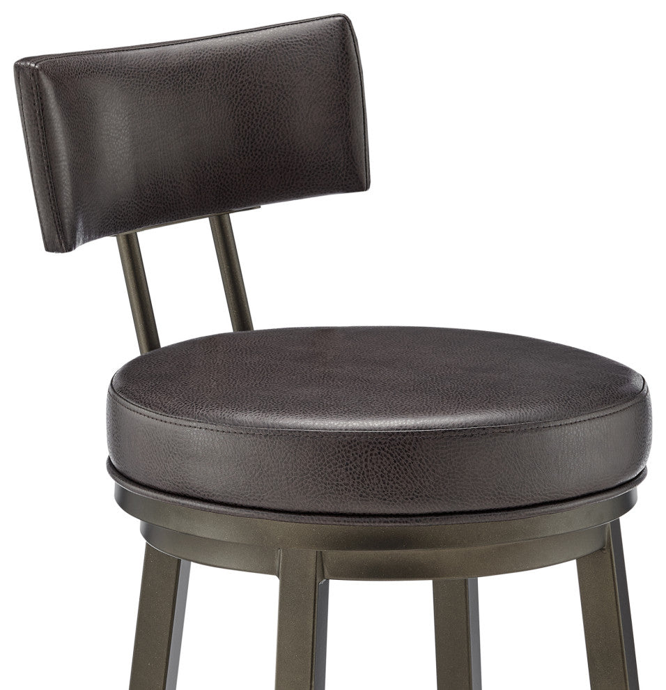 Dalza Swivel Counter or Bar Stool in Mocha Finish with Brown Faux Leather, 30