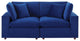 Loveseat Sofa, Velvet, Blue Navy, Modern, Living Lounge Hotel Lobby Hospitality