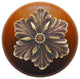 Opulent Flower Wood Knob, Antique Brass, Cherry Wood Finish, Antique Brass