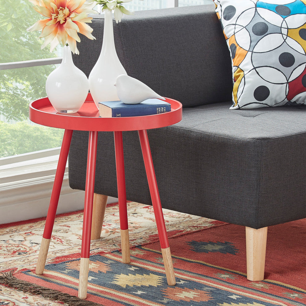 Zoe Retro, Mid Century Modern Tray Top Side Table, Red