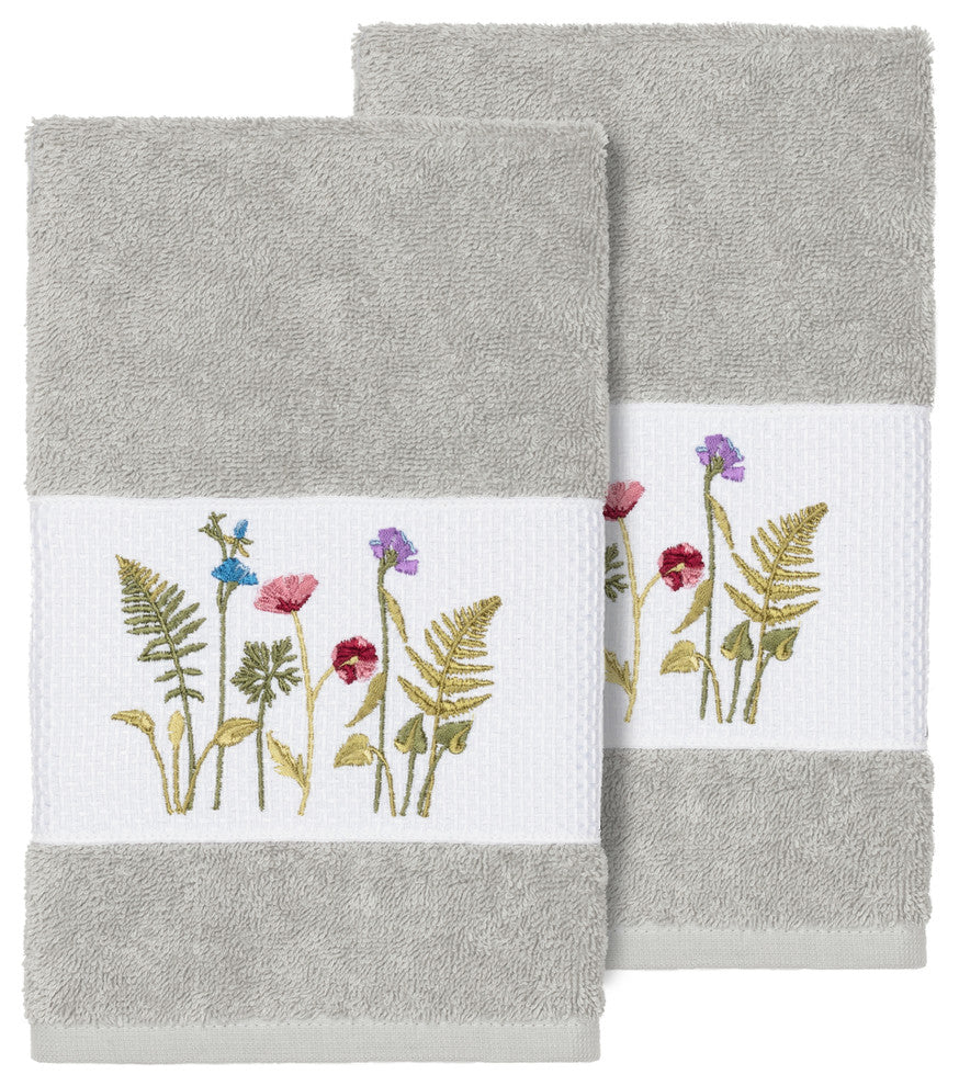 Serenity 2-Piece Embellished Hand Towel Set, Light Gray