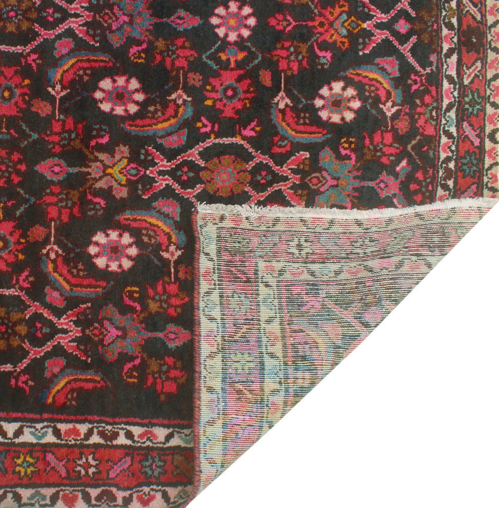 Fine Vintage Distressed Faramarz Charcoal/Red Runner, 3'8x10'0