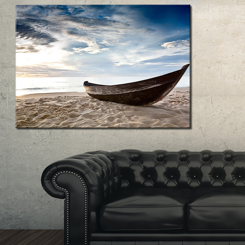 "Old Fisherman Boat" Seashore Photography Canvas Print, 32"x16"