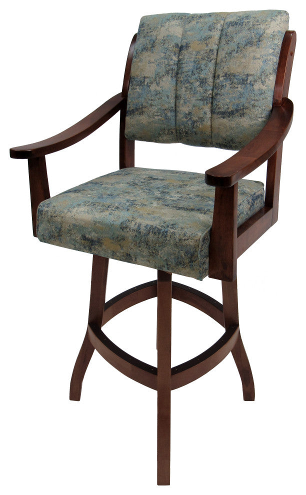 Swivel Counter Wood Bar Stool Casa on S-Base, Poet Sky and Dark Mahogany, 34"