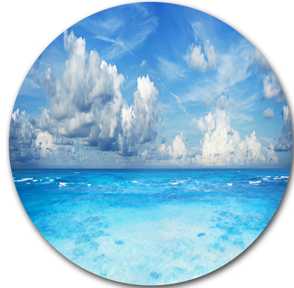 Bright Blue Waters And Sky Panorama, Seascape Disc Metal Wall Art, 23"