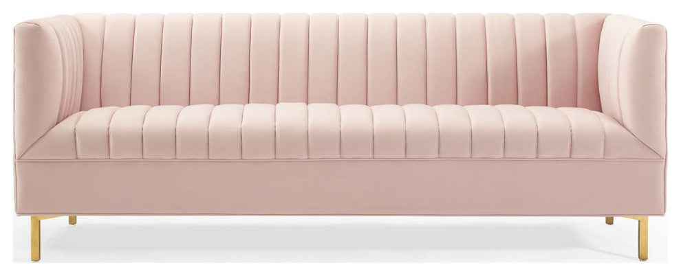 Tufted Sofa, Velvet, Pink, Modern, Living Lounge Room Hotel Lobby Hospitality