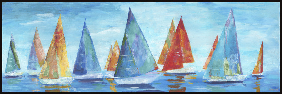 "Colorful Sails" Floater Framed Painting Print on Canvas, 45x15