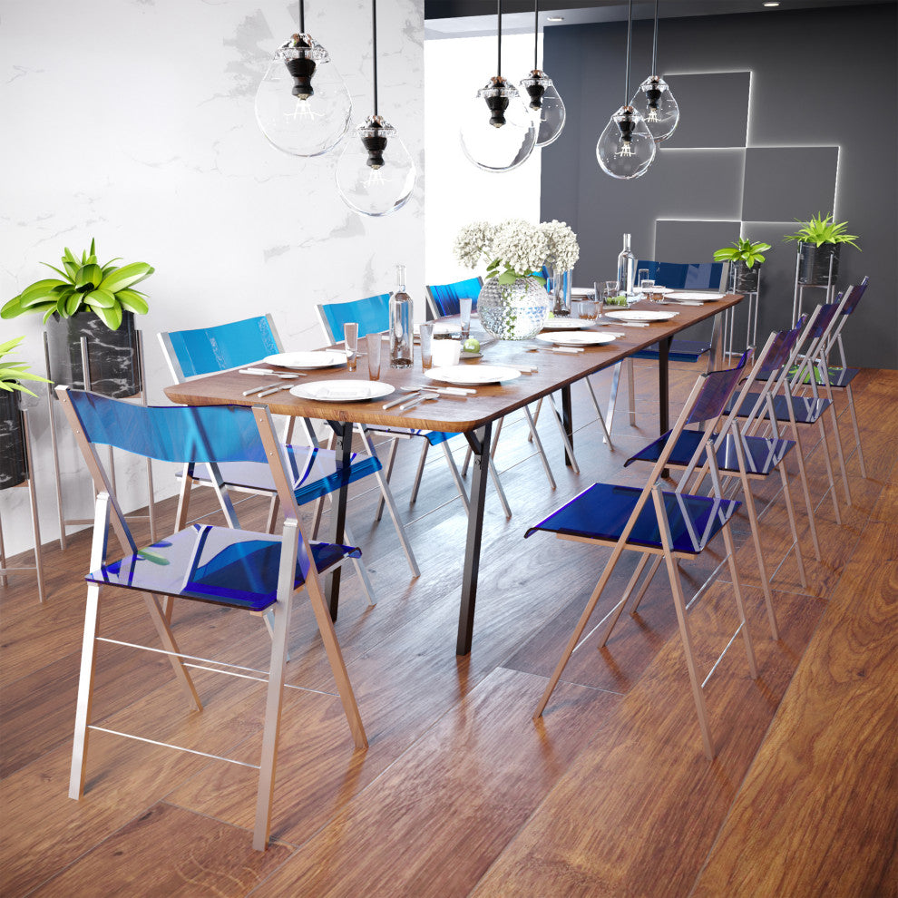 Menno Acrylic Folding Chairs Modern Stackable Foldable Dining Chair, Blue