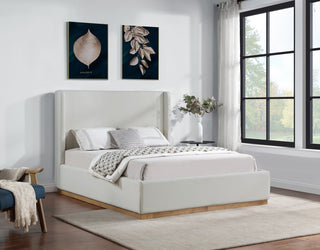 Flynn Linen Textured Fabric Full Bed, Cream, Queen