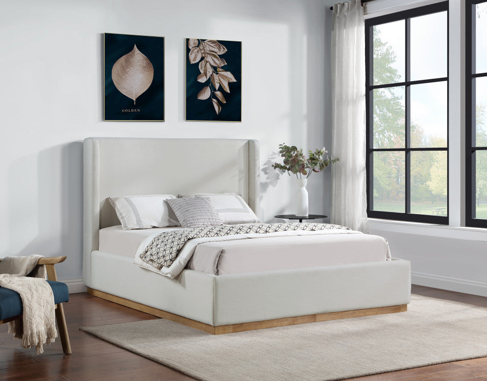 Flynn Linen Textured Fabric Full Bed, Cream, Queen