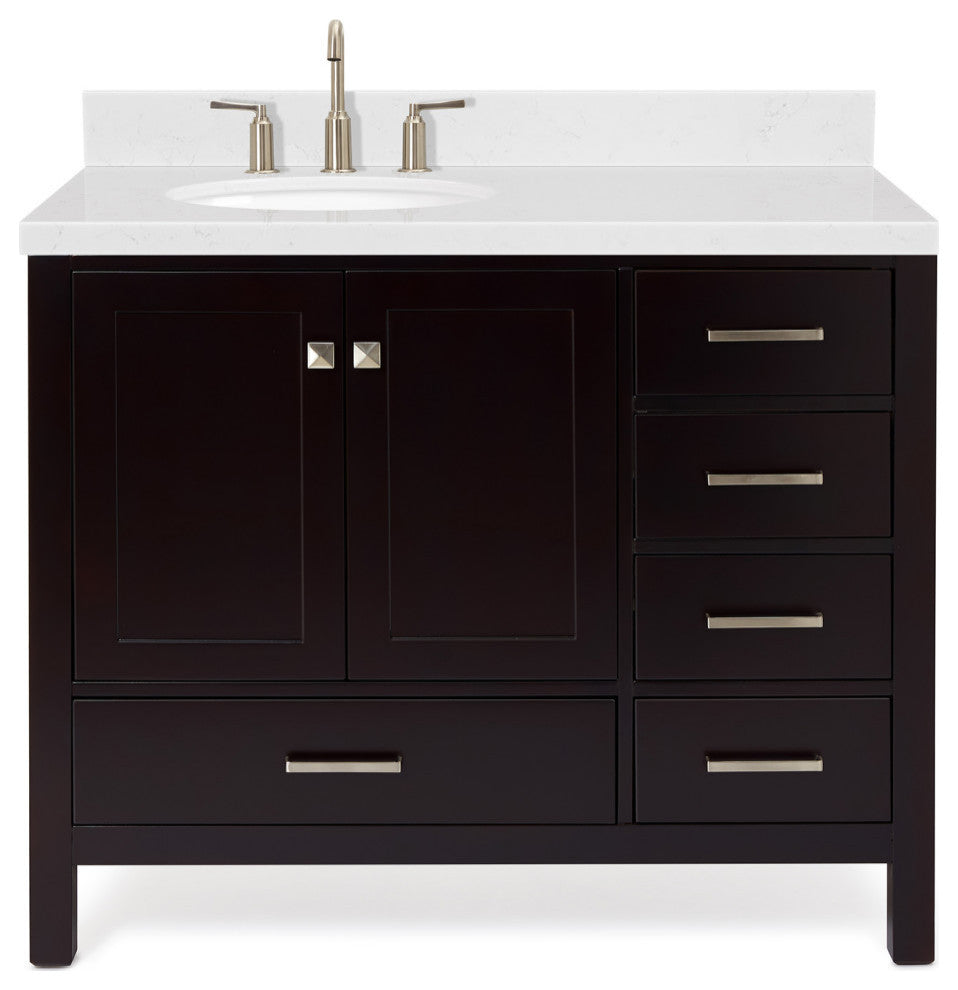 Ariel Cambridge 42" Left Offset Single Oval Sink Vanity, Carrara Quartz