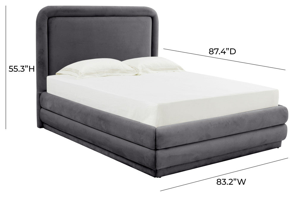 Briella Dark Gray Velvet Bed in King