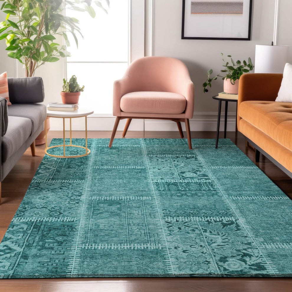Premium Machine Washable Mayfield AMF635 Turquoise 3' x 5' Rug