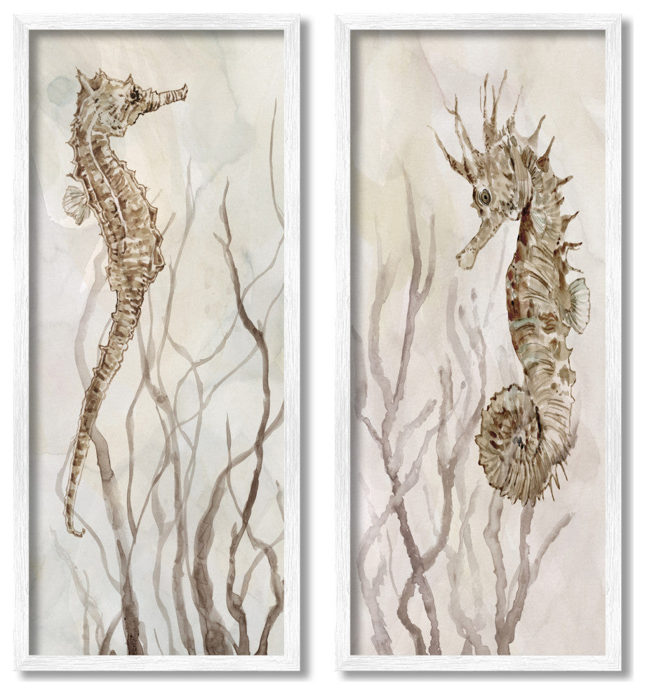 Enchanted Sea Horse Ocean Algae Marine Life Painting, 2pc, each 10 x 24