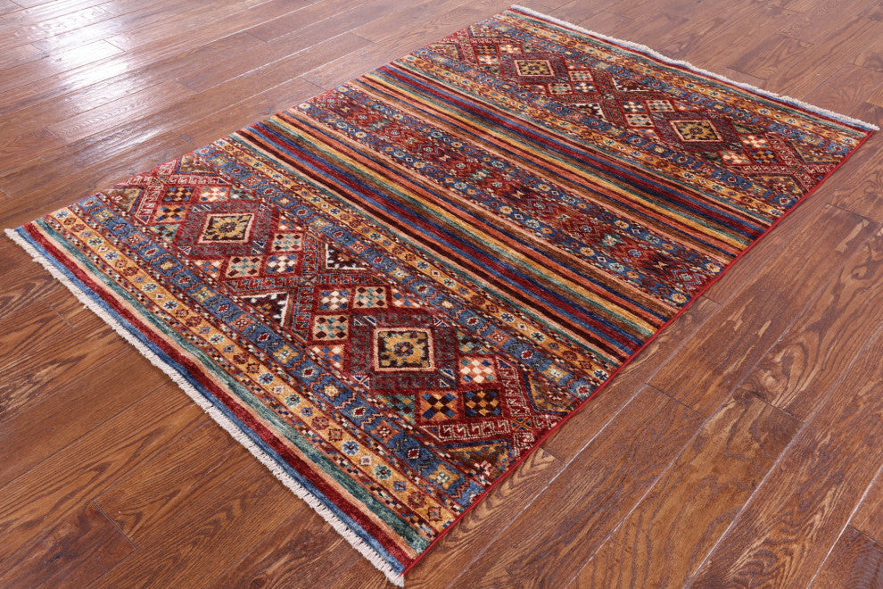 Khorjin Super Kazak Handmade Wool Rug 4' 0" X 5' 8" Q5363