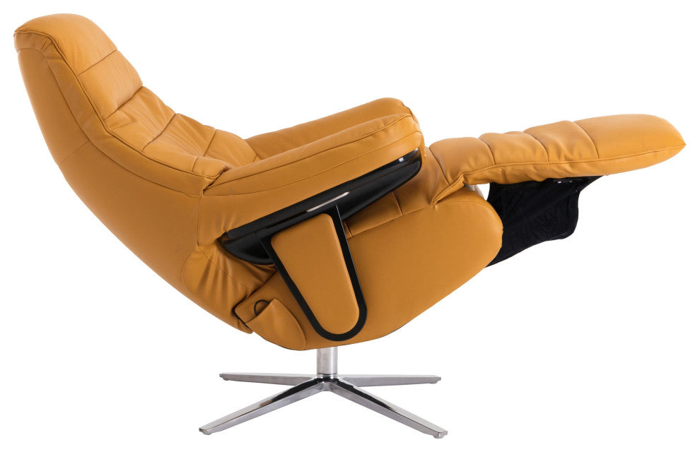 Shanghai Modern Leather Cordless Powered Recliner, Yellow/Silver