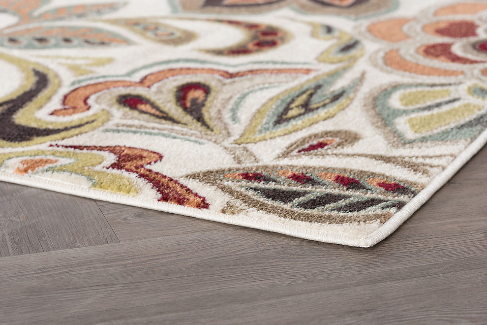 Dilek Transitional Floral Area Rug, Ivory, 5' X 7', 20'' X 60'', 20'' X 32''