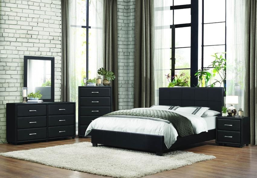 Homelegance Lorenzi 4-Piece Upholstered Platform Bedroom Set, Black Vinyl