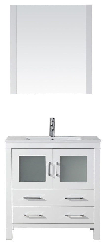 Dior 32" Single Bathroom Vanity, White, White Ceramic, Brushed Nickel Faucet