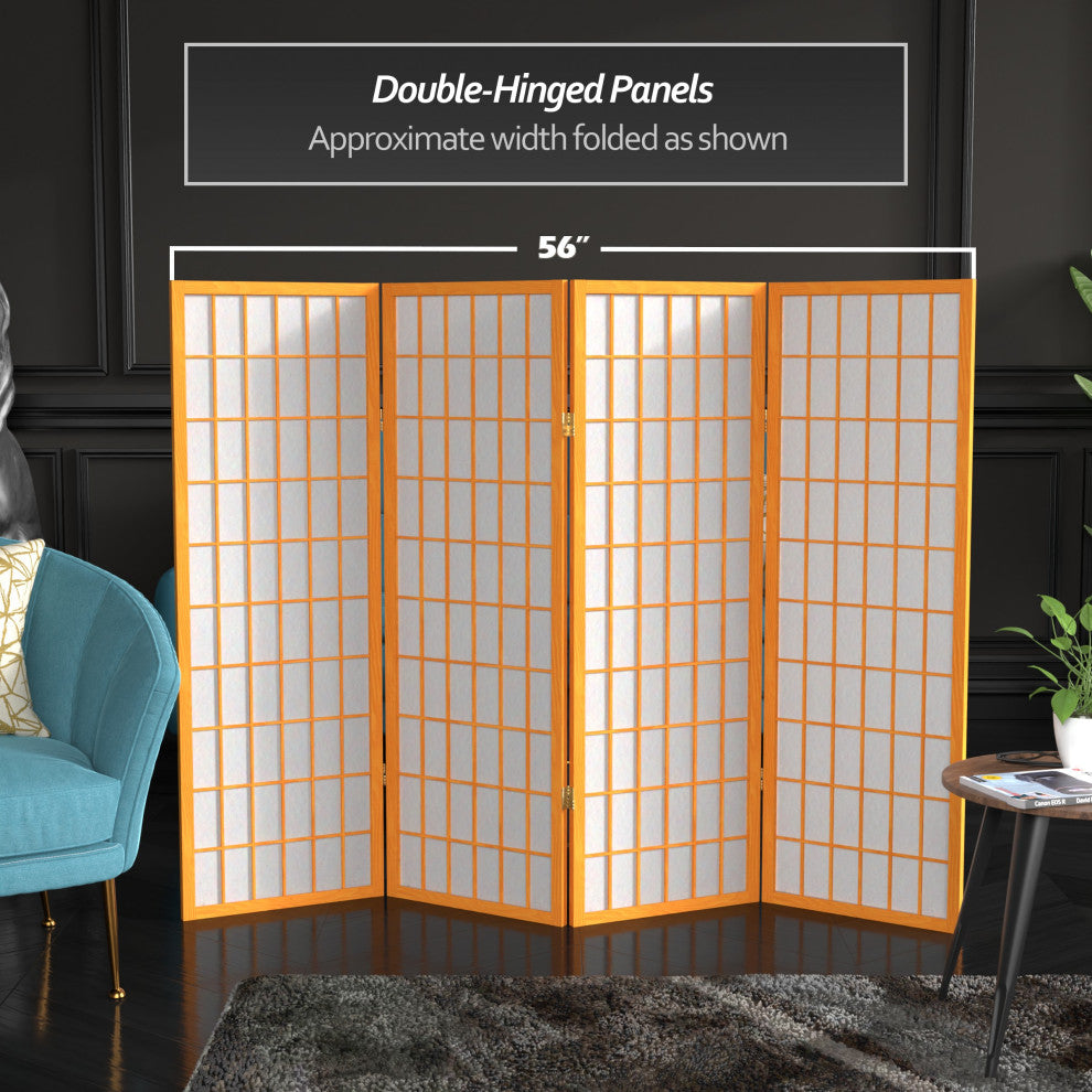 4' Tall Window Pane Shoji Screen, Honey, 4 Panels