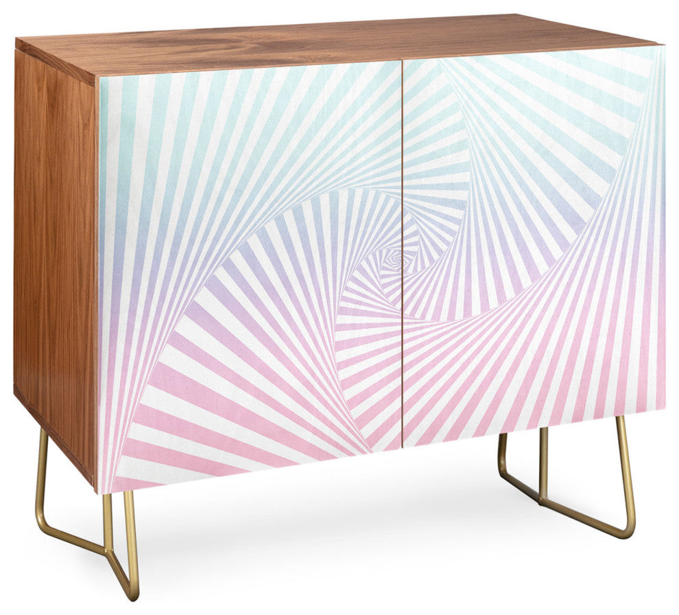 Deny Designs Beach Twista Credenza, Walnut, Gold Steel Legs