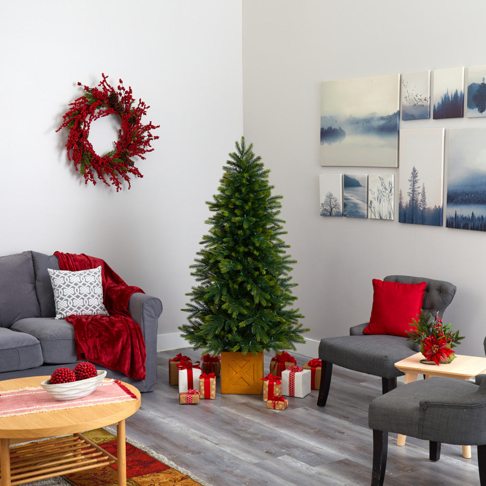 6' Manchester Fir Faux Xmas Tree W/Multifunction Lights & Bendable Branches