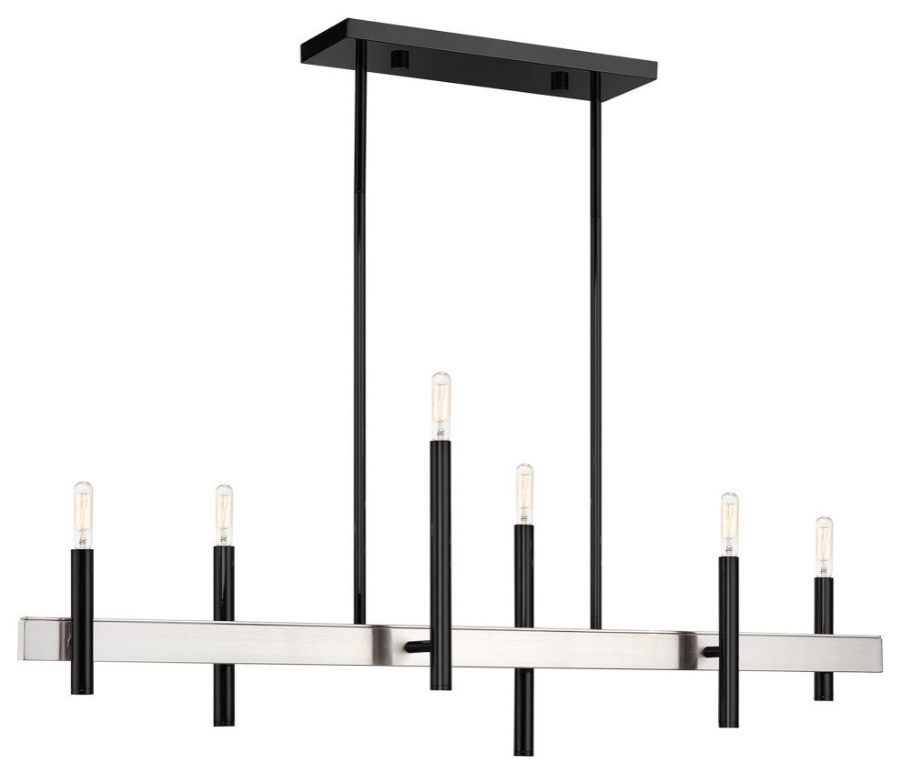Denmark 6-Light Black Chrome Extra Large Linear Chandelier with Brushed Nickel