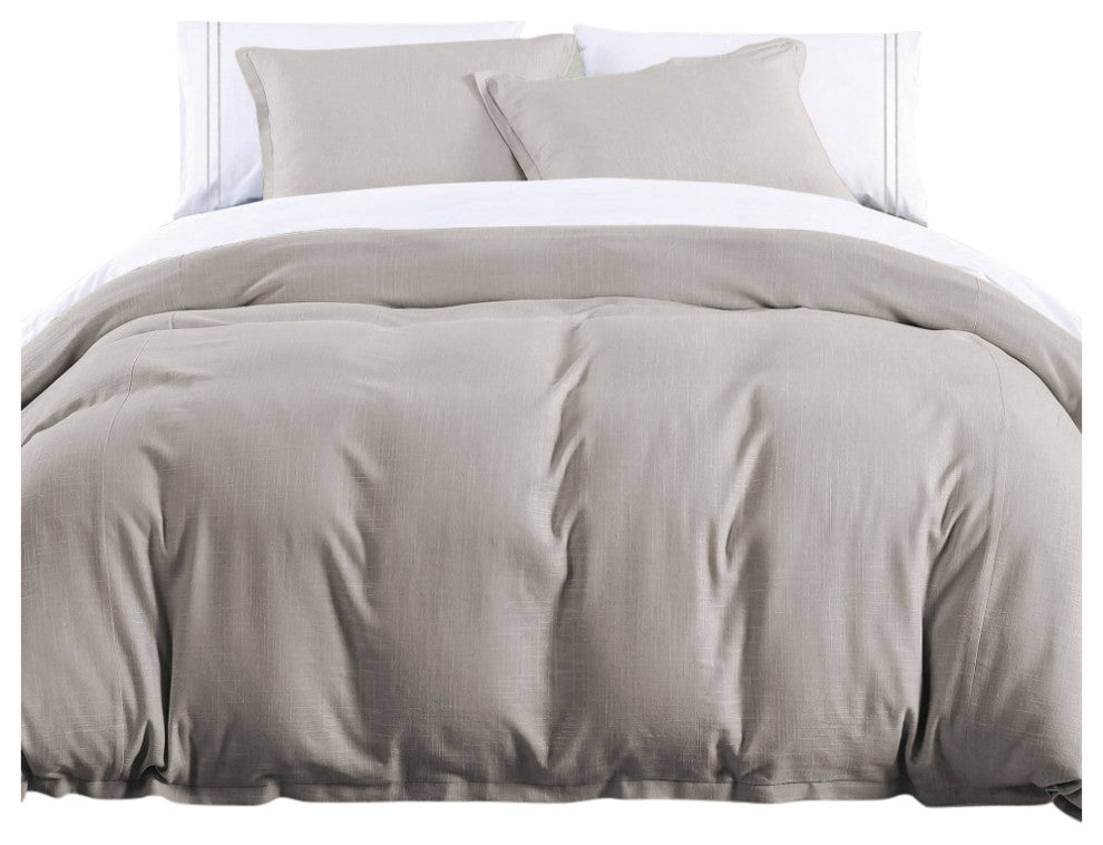 Hera Washed Linen Flange Comforter Set, 3 Piece, Taupe, Queen