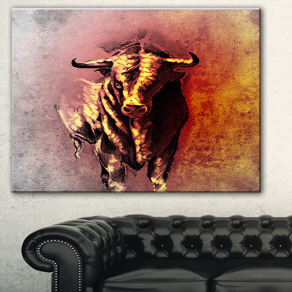"Spanish Bull Tattoo Sketch" Digital Art Canvas Print