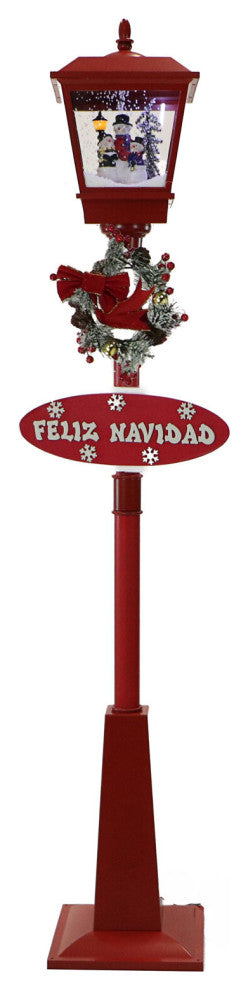 71" Musical Snowy Street Lamp WithSnowman Trio Scene, 2 Signs, Snow and Carols