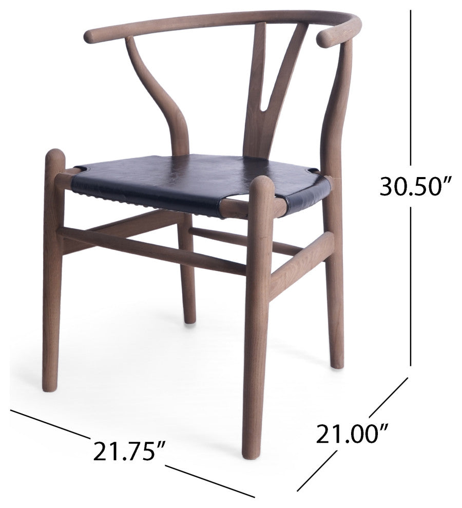 Quince Mid Century Boho Ash Wood Dining Chairs, Set of 2, Black + Antique