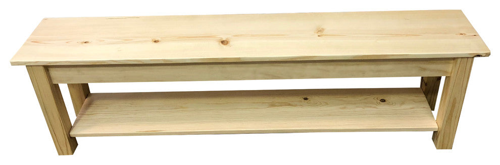 Pine Wood Storage Bench With Shelf, 60"