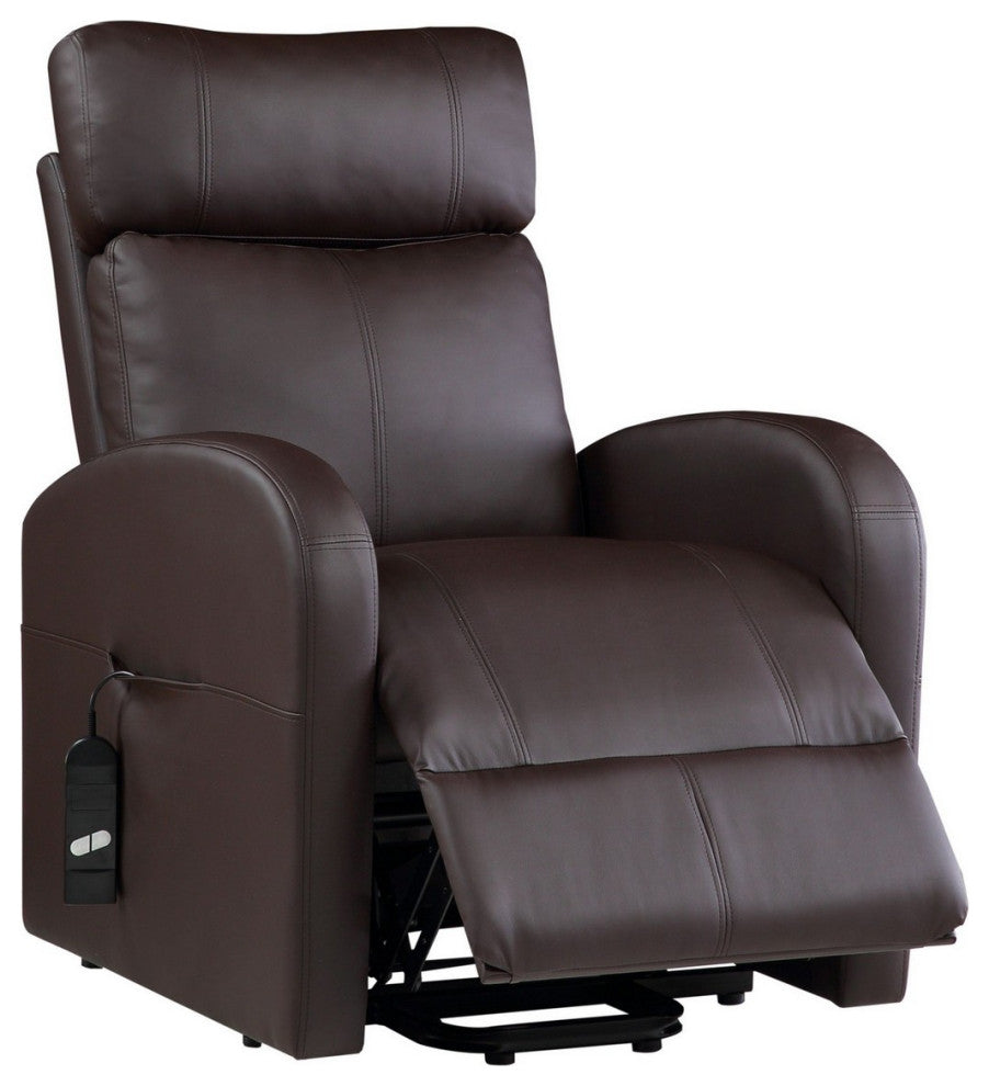Benzara BM251042 Power Lift Recliner Chair, Leather and Wired Controller, Brown