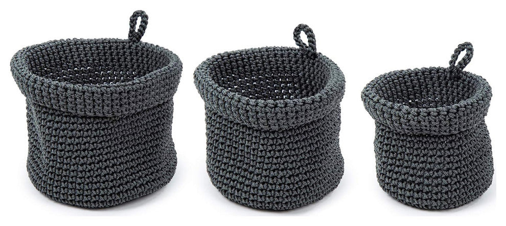 Set of 3 Woven Fabric Planter Basket, 5 x 4 inches, Grey