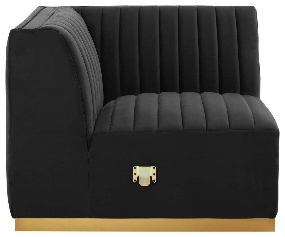 Conjure Channel Tufted Performance Velvet Left Corner Chair, Gold Black