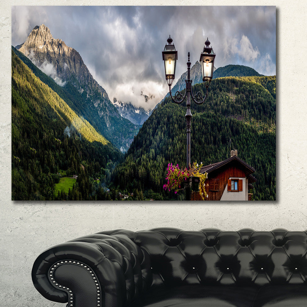 Lamp Posts in Mountain Panorama, Large landscape Canvas Art Print, 60x40