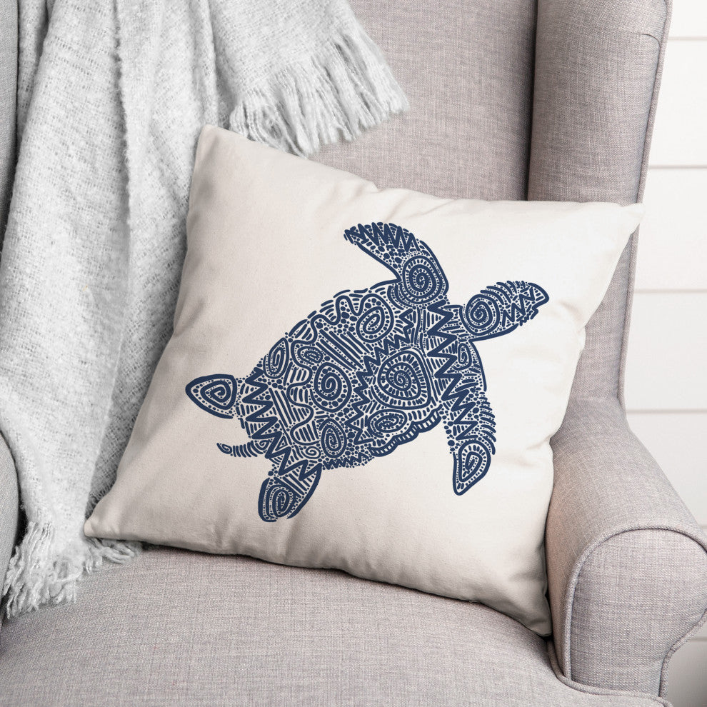 Patterned Sea Turtle Navy 18x18 Pillow